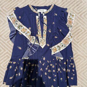 Sea New York Blue Elizabeth Print Flutter Sleeve Top